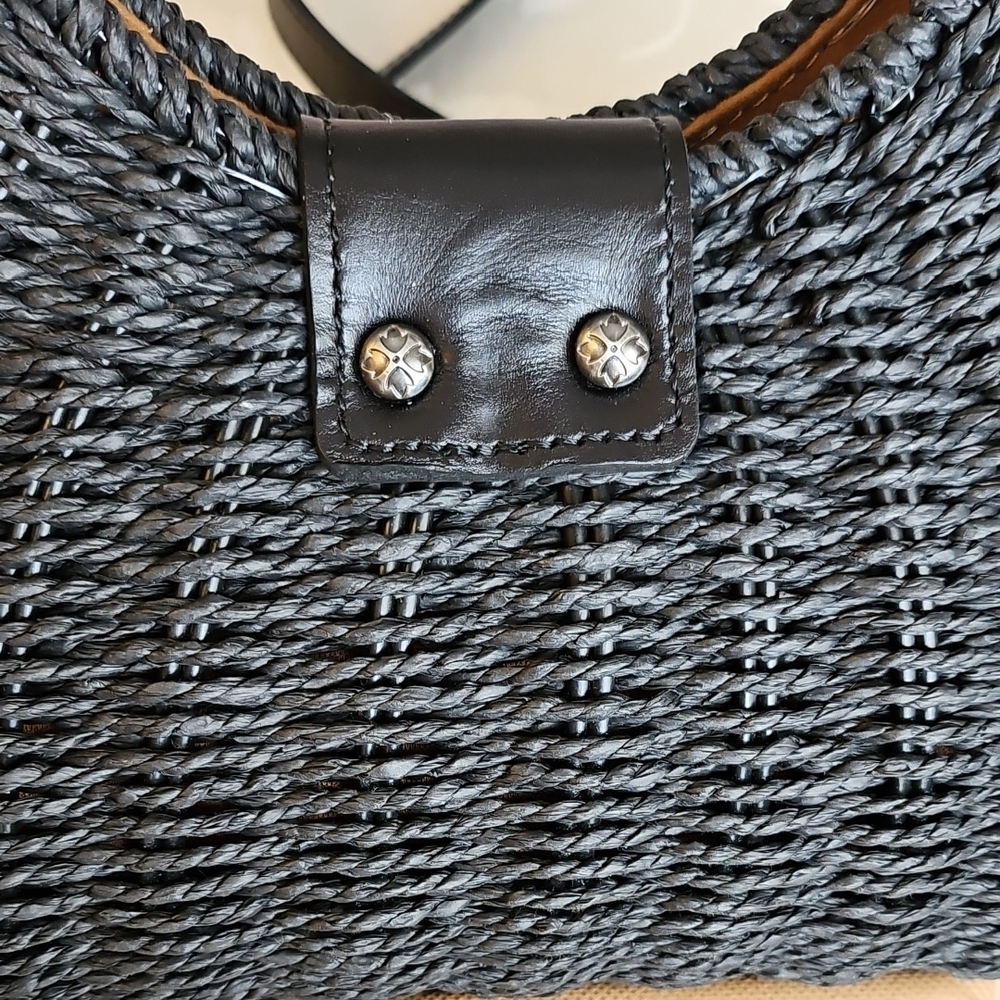 Patricia Nash Black Straw Shoulder Bag with Leather Accents - Picture 7 of 9
